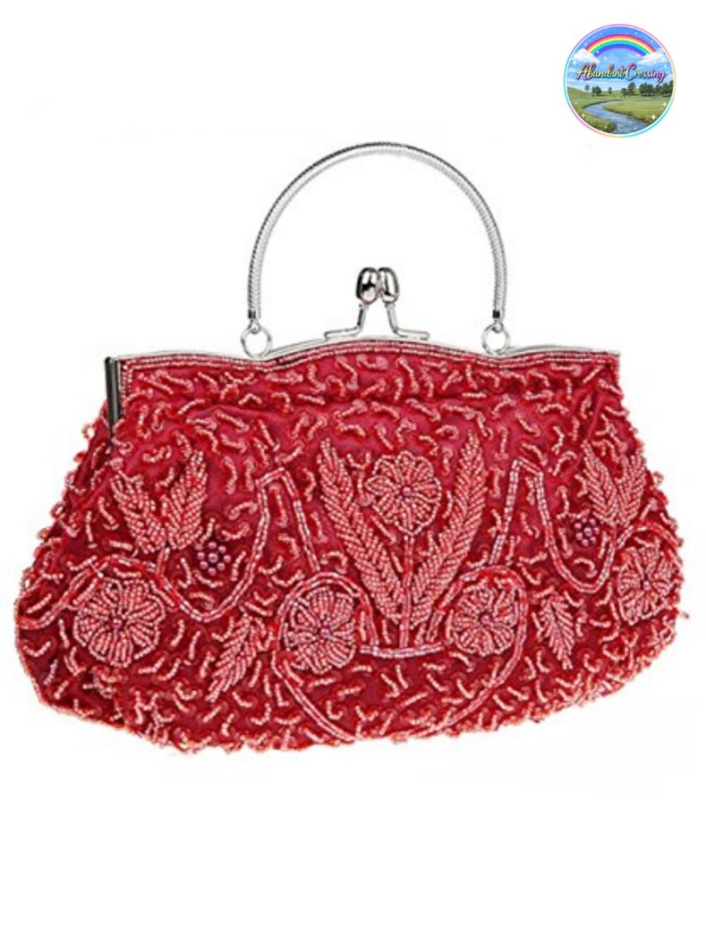 Satin Beaded Sequin Evening Clutch Kiss Lock Chain Strap Party Bag